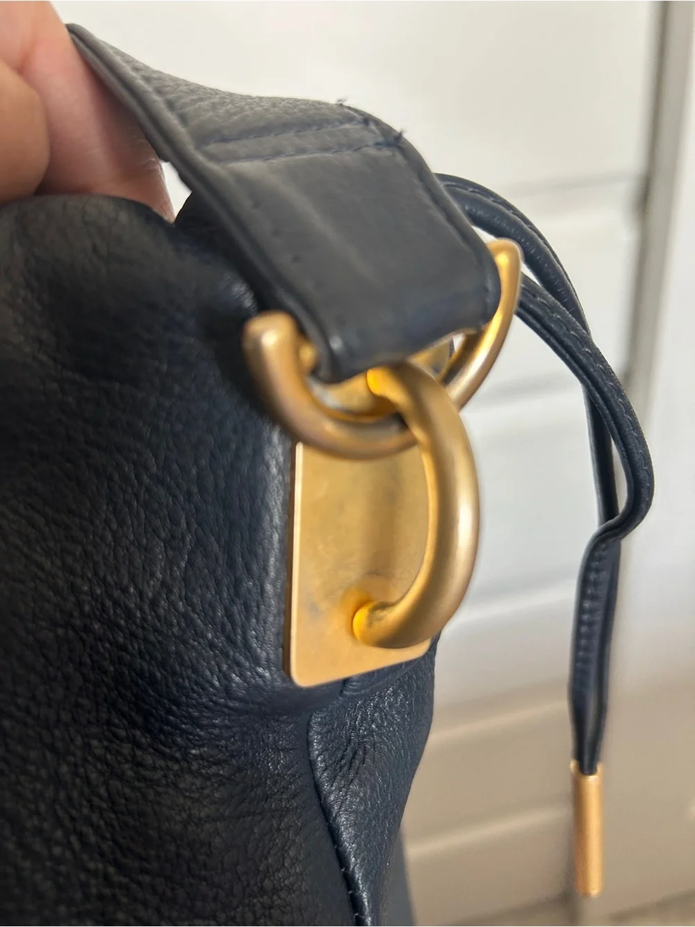 Vintage Americana by Sharif Pebbled Leather Bucket Bag Hobo Purse in Navy